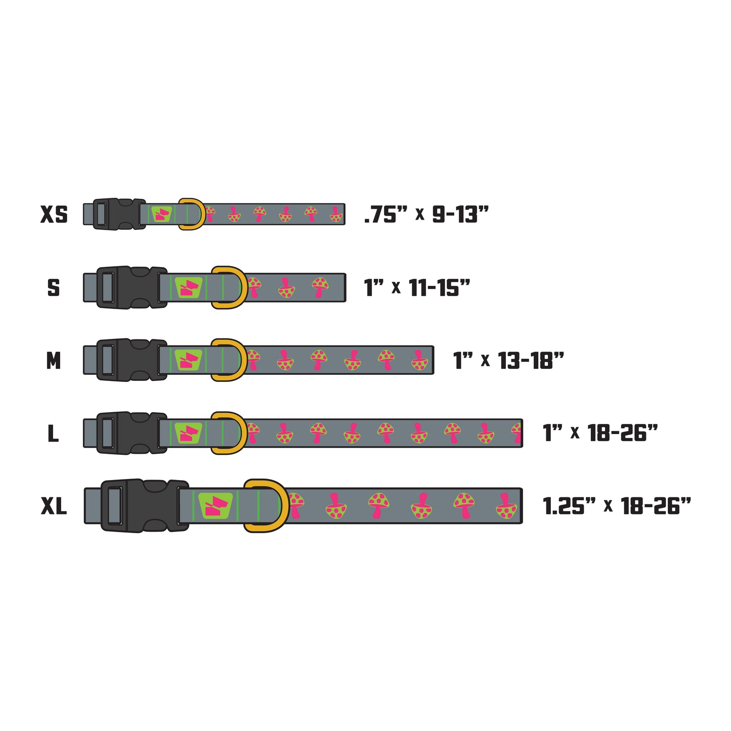 Reflective Base Camp Collar • Magic Mushrooms - Wolf Grey