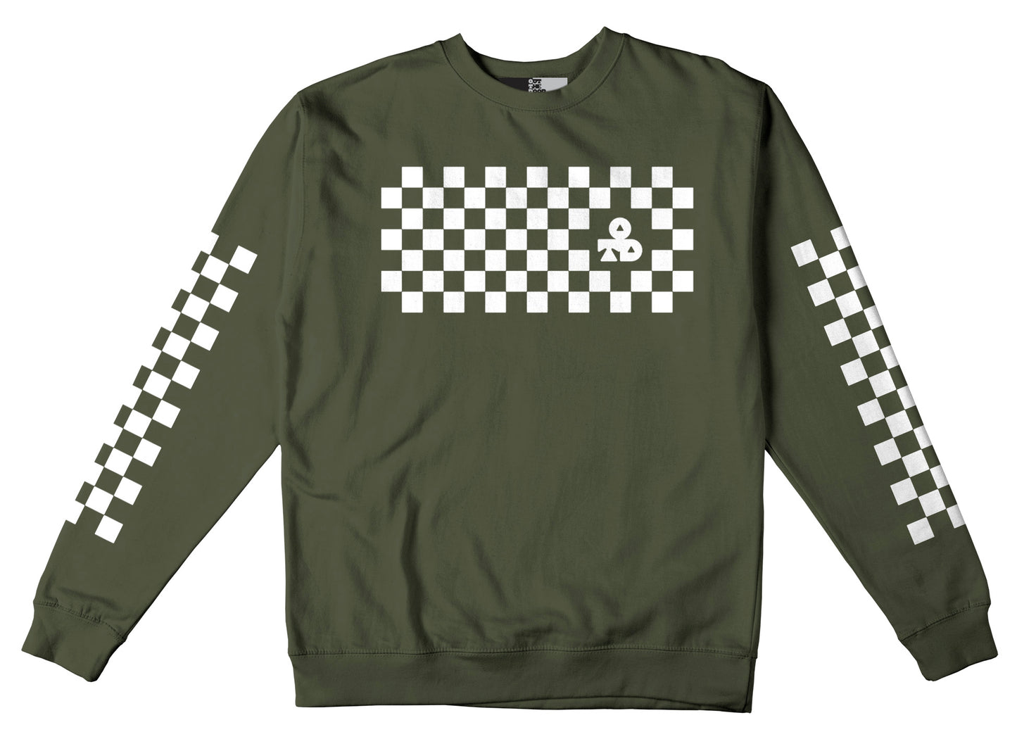 OTD Crew Neck Sweatshirt • Classic Checkers - White on Army Green