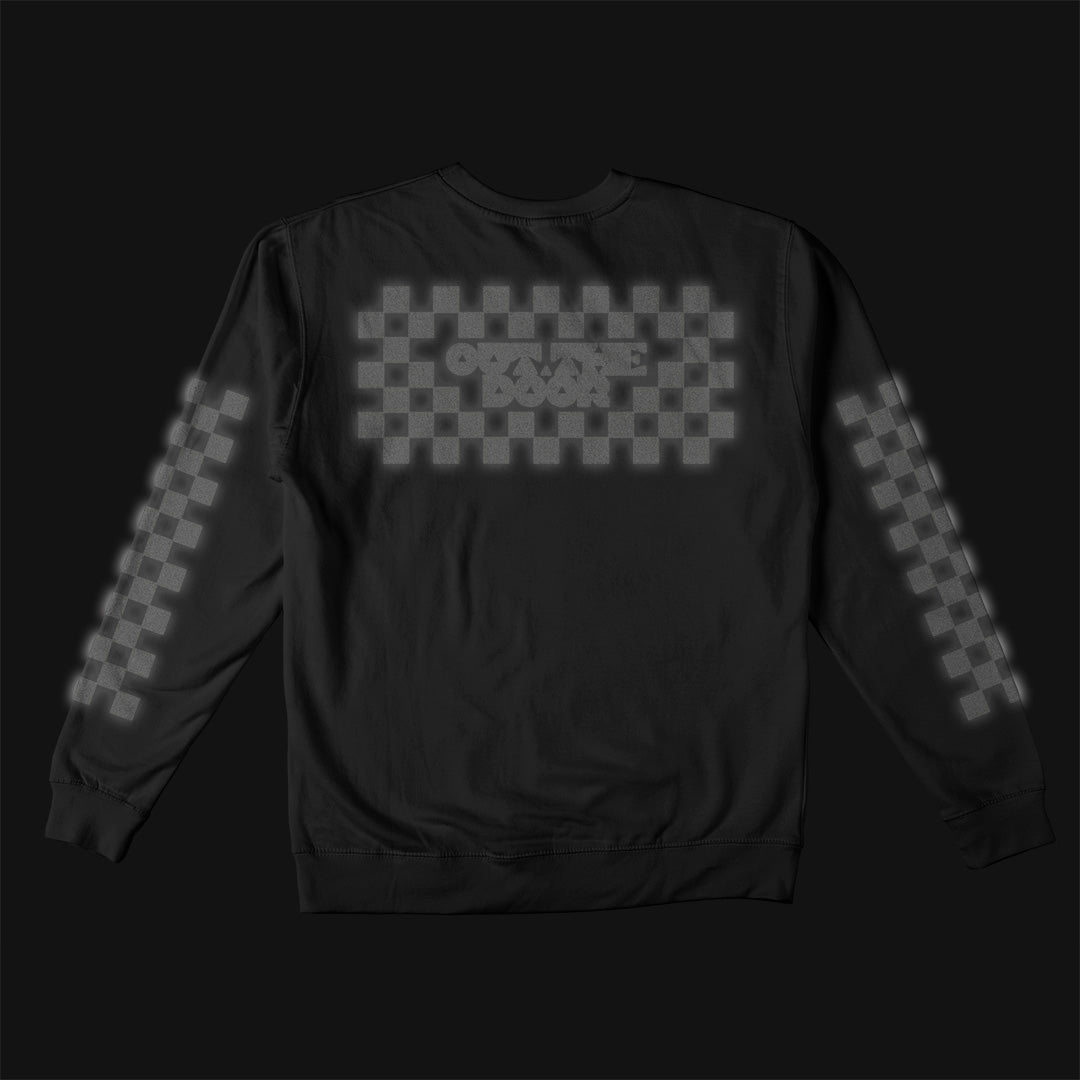 Reflective Crew Neck Sweatshirt • Classic Checkers - Black on Black