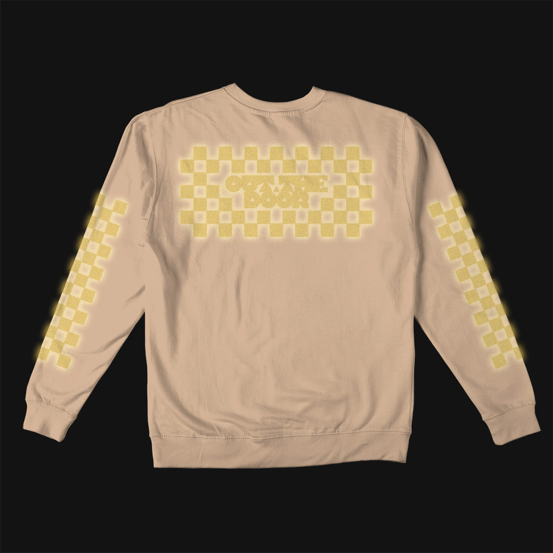 Reflective Crew Neck Sweatshirt • Classic Checkers - Gold on Sandstone