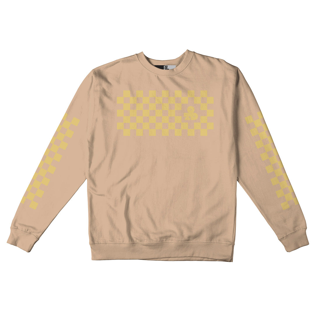 Reflective Crew Neck Sweatshirt • Classic Checkers - Gold on Sandstone