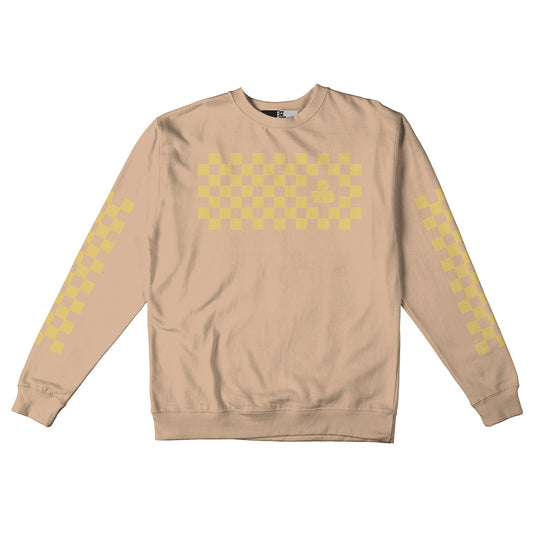 Reflective Crew Neck Sweatshirt • Classic Checkers - Gold on Sandstone