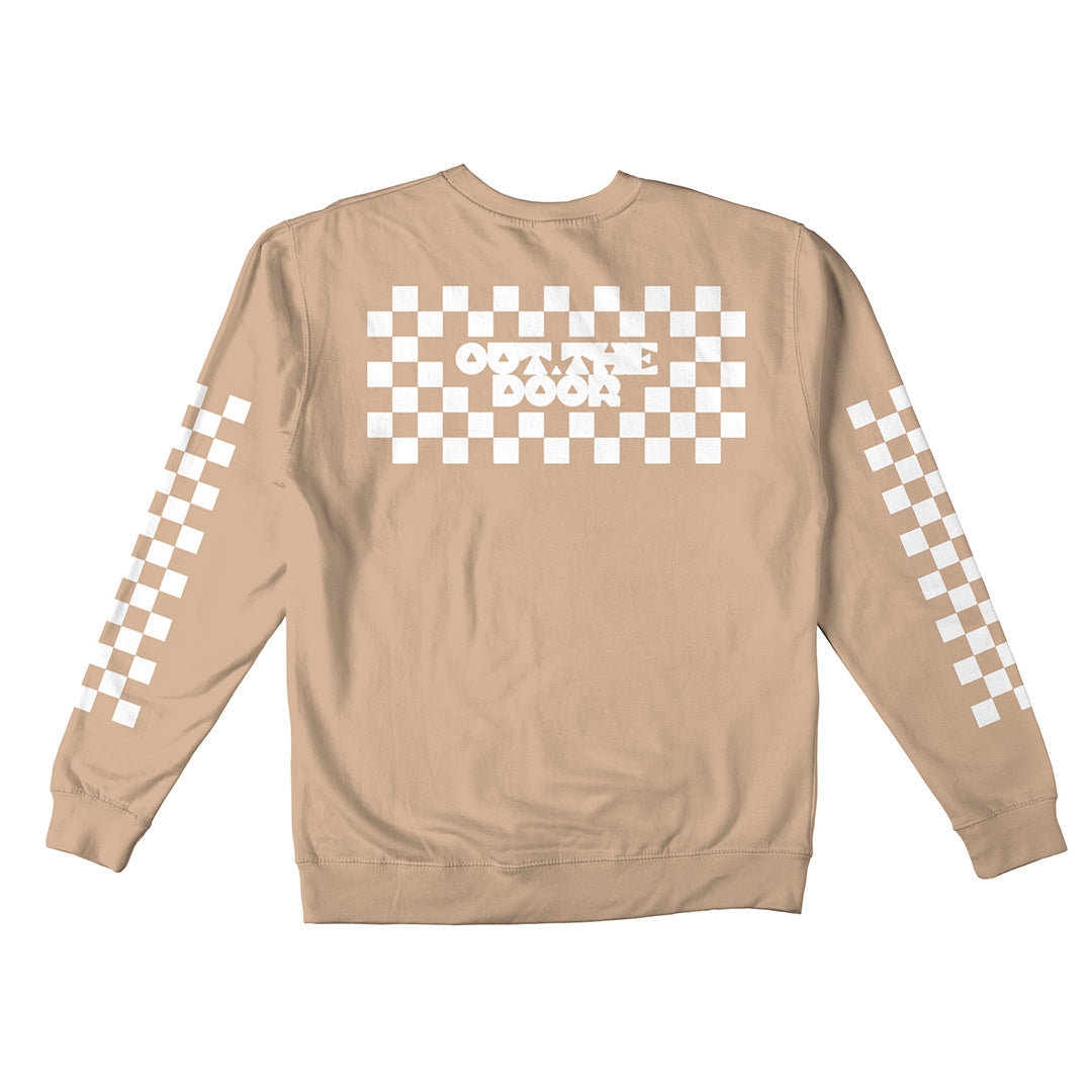 Reflective Crew Neck Sweatshirt • Classic Checkers - White on Sandstone