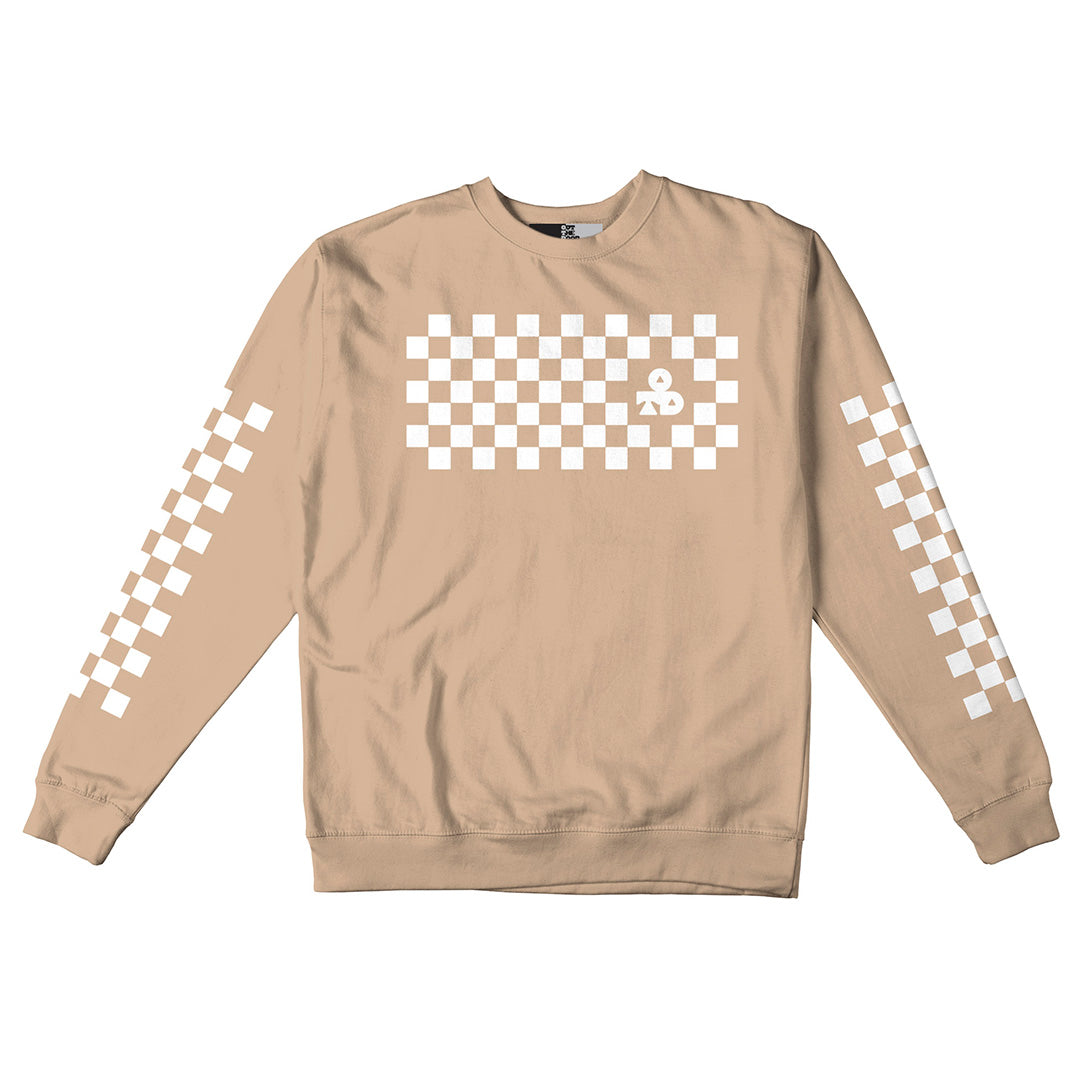 Reflective Crew Neck Sweatshirt • Classic Checkers - White on Sandstone