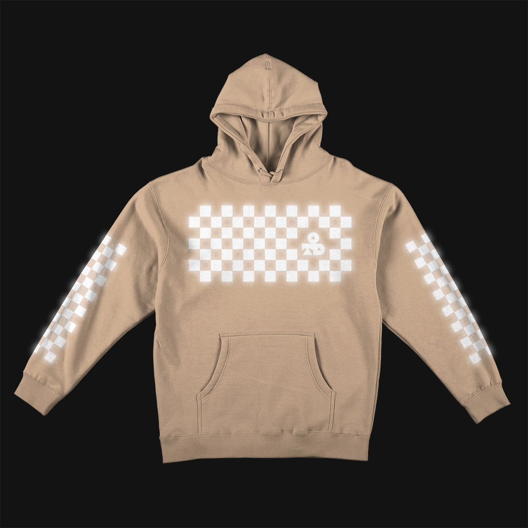 Reflective Hoodie Sweatshirt • Classic Checkers - White on Sandstone