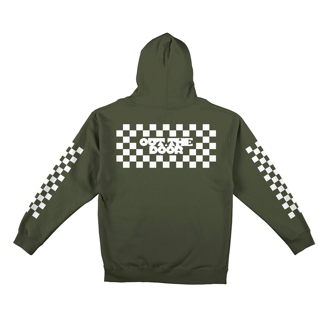 Reflective Hoodie Sweatshirt • Classic Checkers - White on Army Green