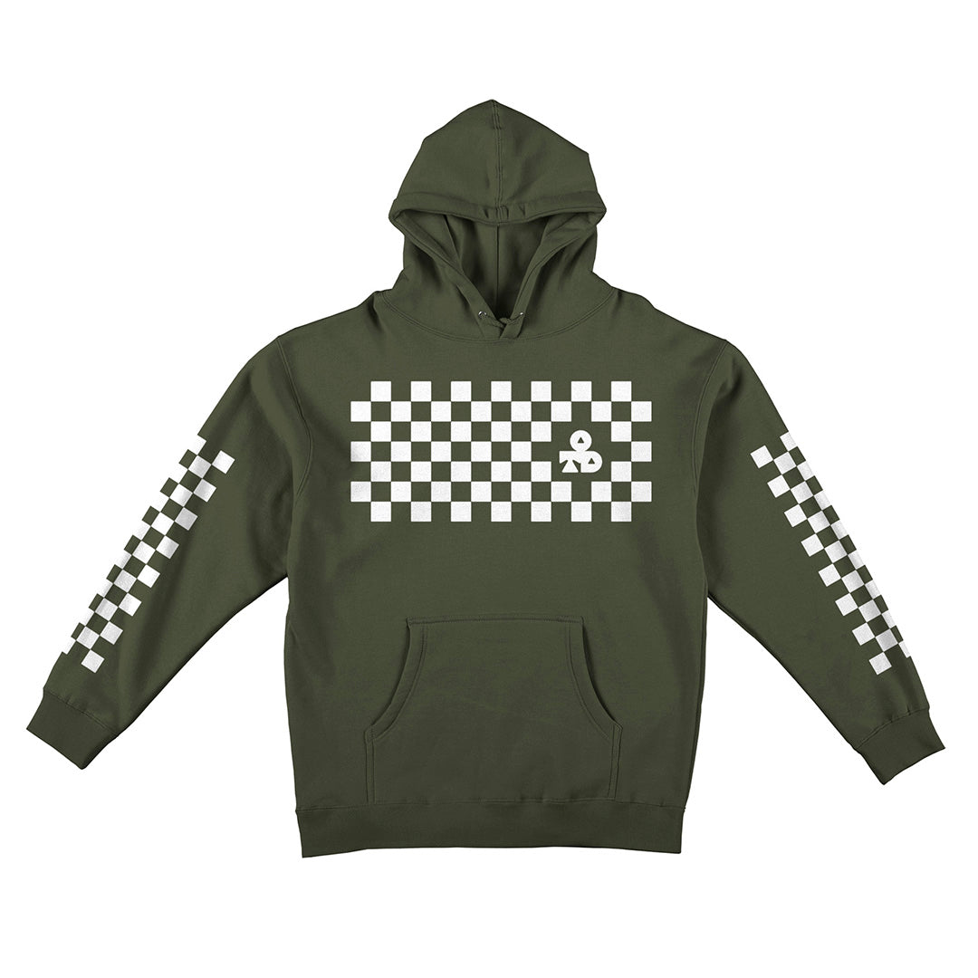 Reflective Hoodie Sweatshirt • Classic Checkers - White on Army Green