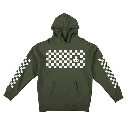 Reflective Hoodie Sweatshirt • Classic Checkers - White on Army Green