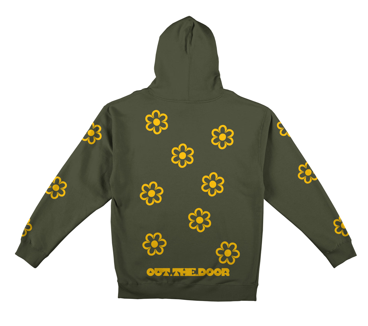 OTD Hoodie Sweatshirt • Funky Flowers - Dark Yellow on Army Green