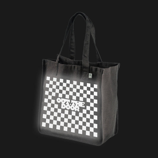 Reflective Hemp Tote Bag • Classic Checkers - White on Black