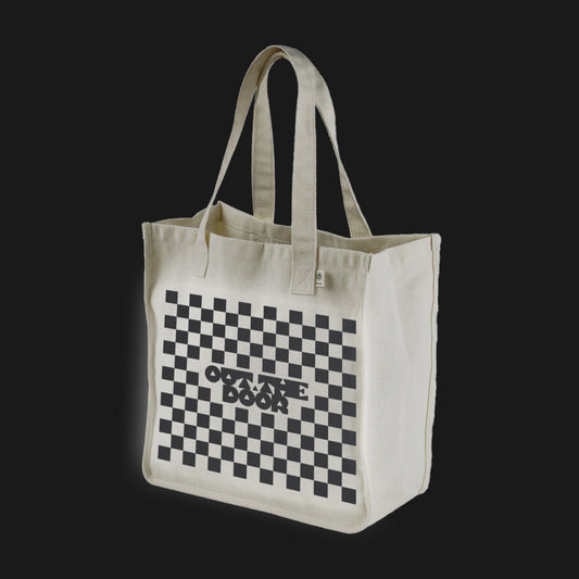 Reflective Hemp Tote Bag • Classic Checkers - Black on Natural