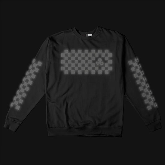 Reflective Crew Neck Sweatshirt • Classic Checkers - Black on Black