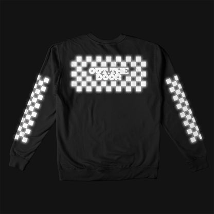 Reflective Crew Neck Sweatshirt • Classic Checkers - White on Black
