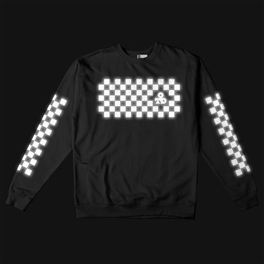 Reflective Crew Neck Sweatshirt • Classic Checkers - White on Black