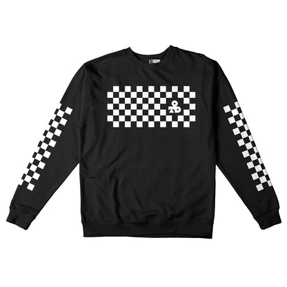 Reflective Crew Neck Sweatshirt • Classic Checkers - White on Black