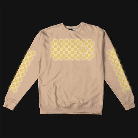 Reflective Crew Neck Sweatshirt • Classic Checkers - Gold on Sandstone