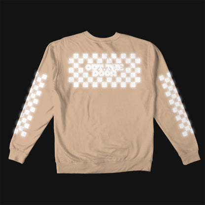 Reflective Crew Neck Sweatshirt • Classic Checkers - White on Sandstone