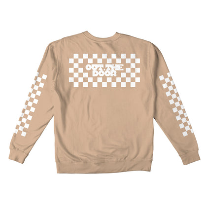 Reflective Crew Neck Sweatshirt • Classic Checkers - White on Sandstone