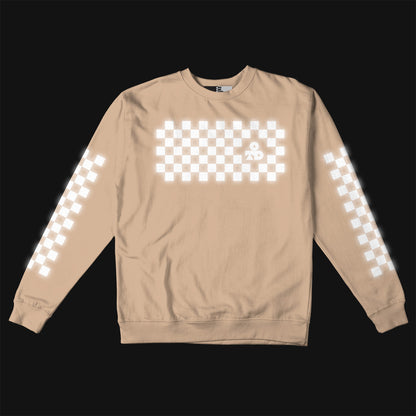 Reflective Crew Neck Sweatshirt • Classic Checkers - White on Sandstone