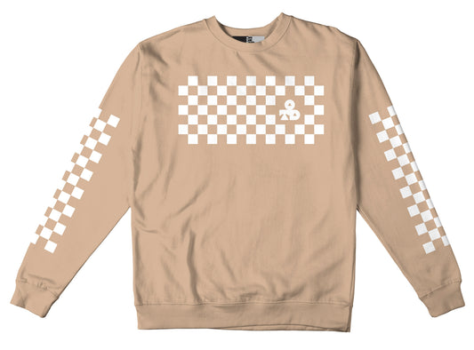 OTD Crew Neck Sweatshirt • Classic Checkers - White on Sandstone