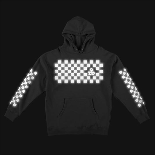 Reflective Hoodie Sweatshirt • Classic Checkers - White on Black