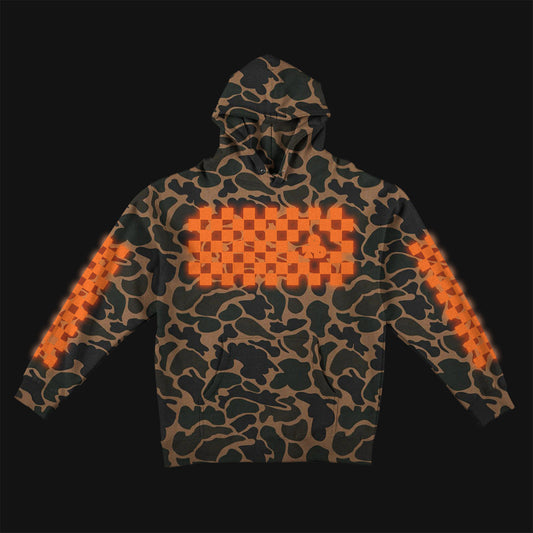 Reflective Hoodie Sweatshirt • Classic Checkers - Safety Orange on Duck Camo