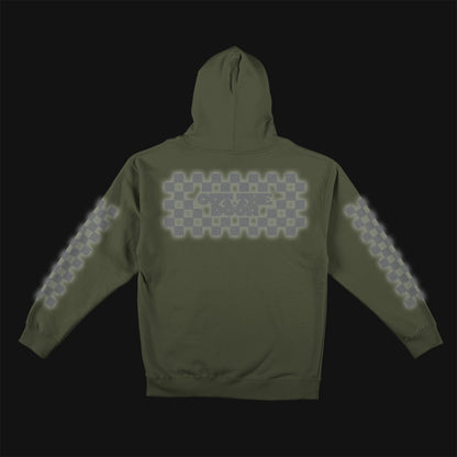 Reflective Hoodie Sweatshirt • Classic Checkers - Silver on Army Green