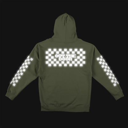 Reflective Hoodie Sweatshirt • Classic Checkers - White on Army Green