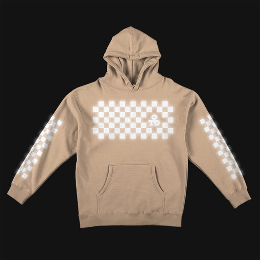 Reflective Hoodie Sweatshirt • Classic Checkers - White on Sandstone