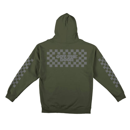 Reflective Hoodie Sweatshirt • Classic Checkers - Silver on Army Green
