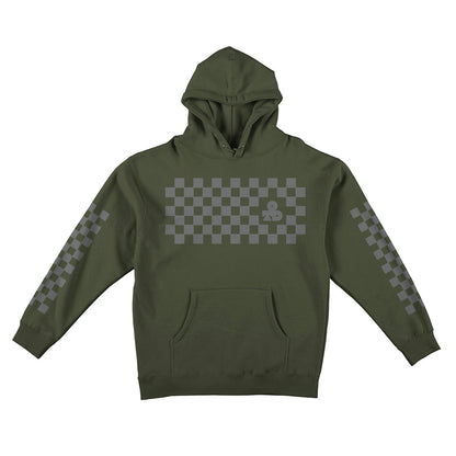 Reflective Hoodie Sweatshirt • Classic Checkers - Silver on Army Green