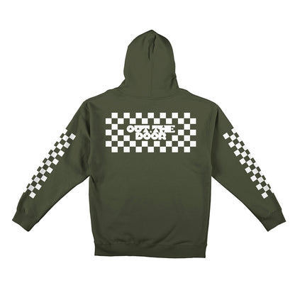 Reflective Hoodie Sweatshirt • Classic Checkers - White on Army Green