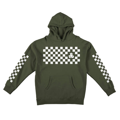 Reflective Hoodie Sweatshirt • Classic Checkers - White on Army Green