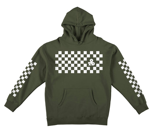 OTD Hoodie Sweatshirt • Classic Checkers - White on Army Green