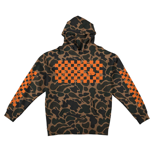 Reflective Hoodie Sweatshirt • Classic Checkers - Safety Orange on Duck Camo
