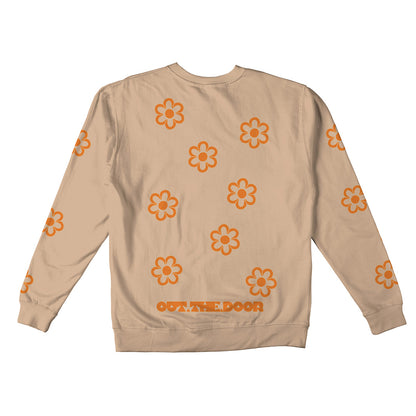 Reflective Crew Neck Sweatshirt • Funky Flowers - Orange on Sandstone