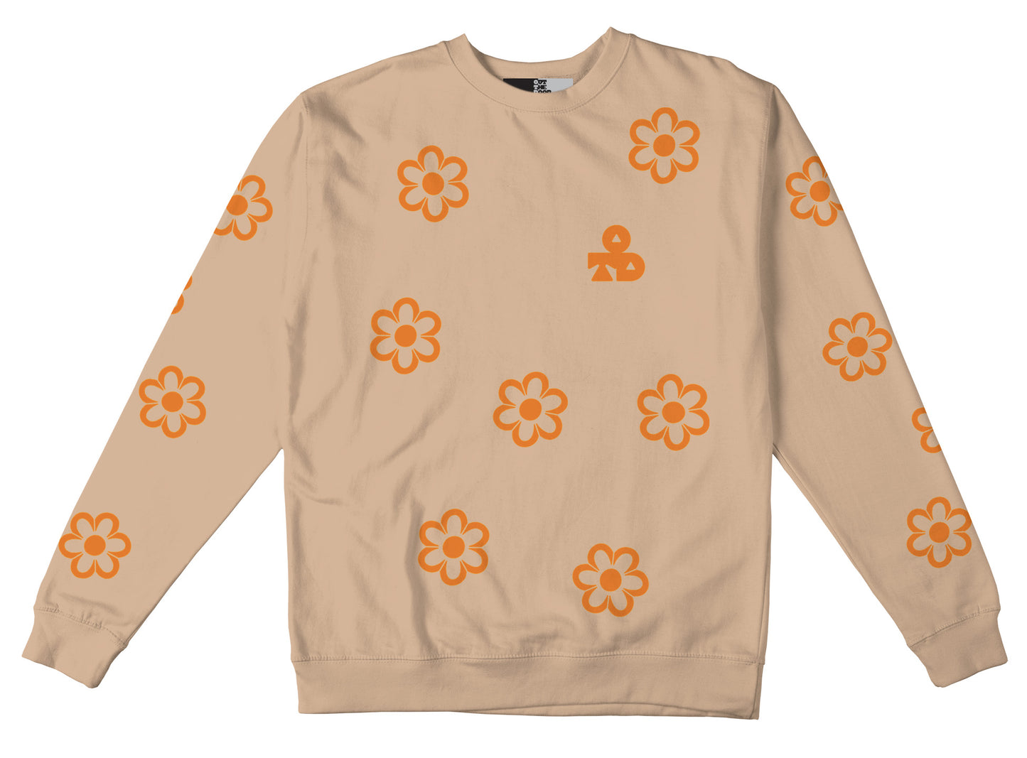 OTD Crew Neck Sweatshirt • Funky Flowers - Orange on Sandstone