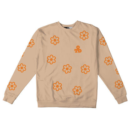 Reflective Crew Neck Sweatshirt • Funky Flowers - Orange on Sandstone