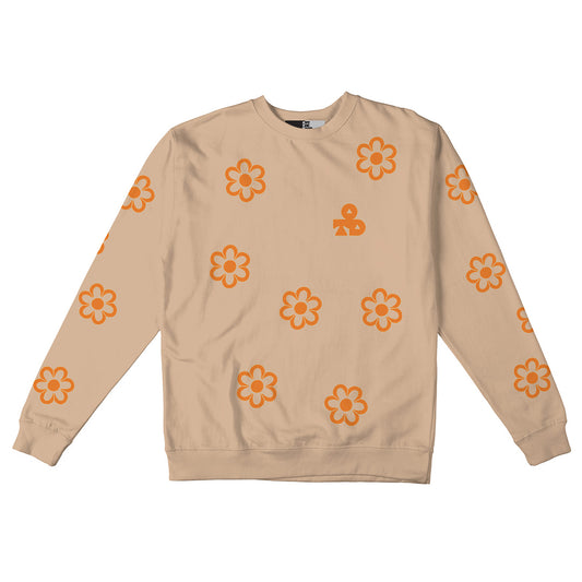 Reflective Crew Neck Sweatshirt • Funky Flowers - Orange on Sandstone