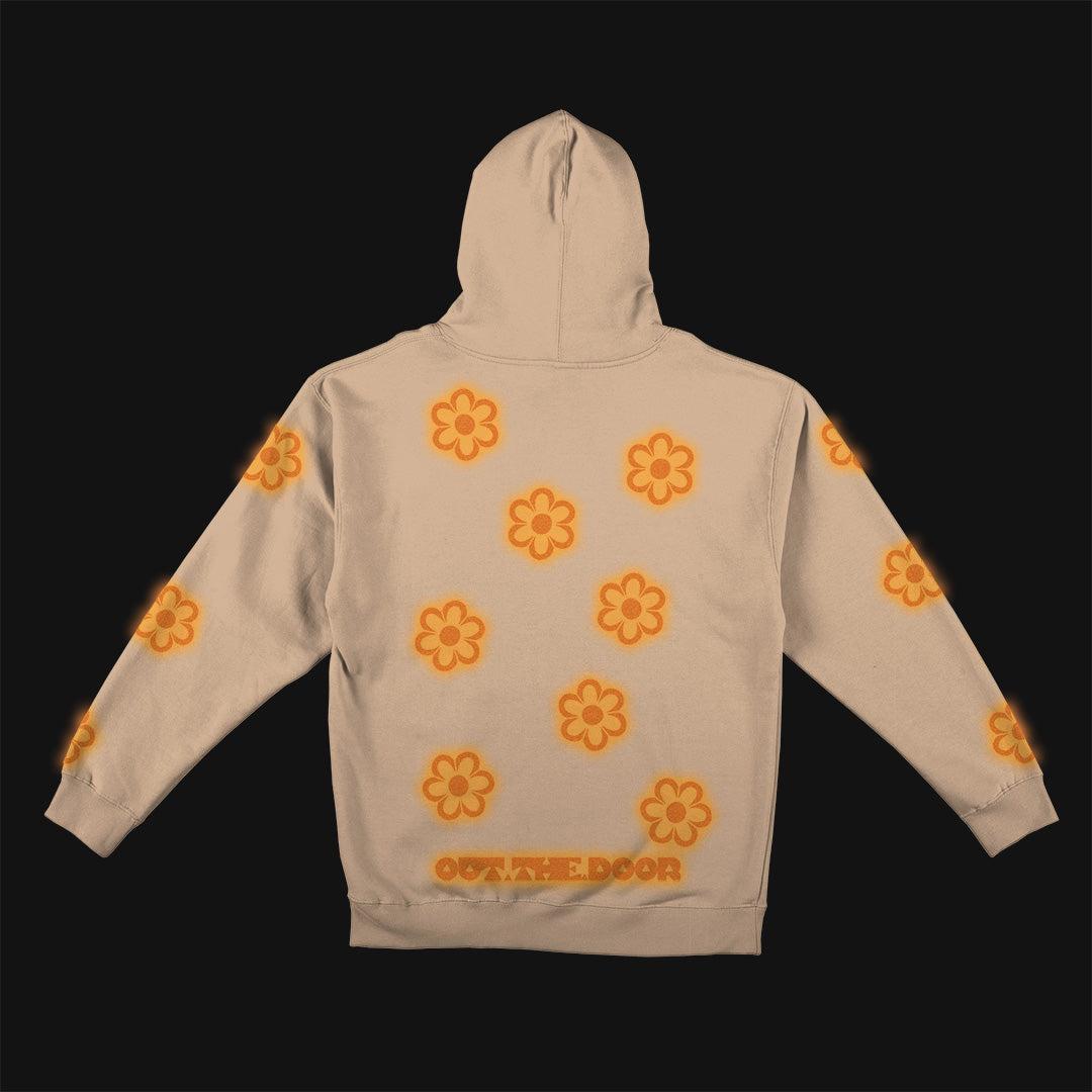 Reflective Hoodie Sweatshirt • Funky Flowers - Orange on Sandstone