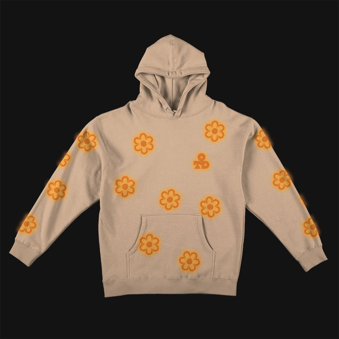 Reflective Hoodie Sweatshirt • Funky Flowers - Orange on Sandstone