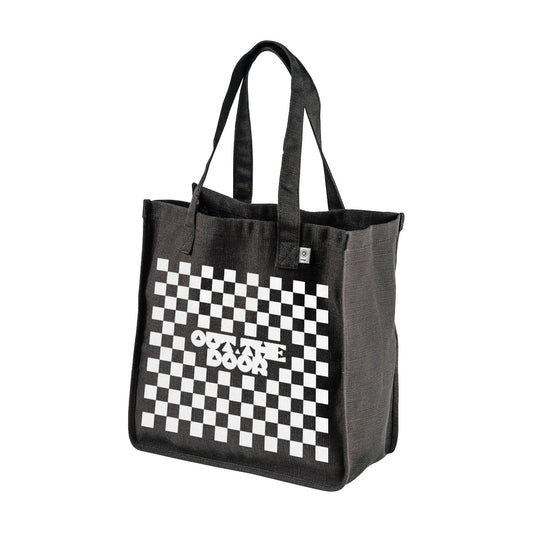 Reflective Hemp Tote Bag • Classic Checkers - White on Black