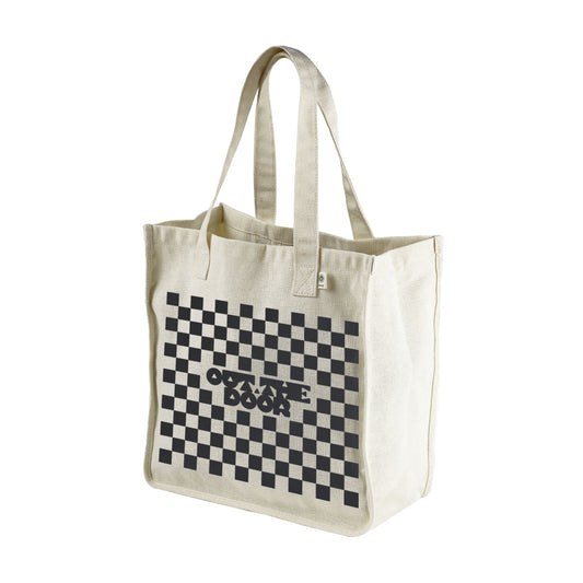 Reflective Hemp Tote Bag • Classic Checkers - Black on Natural