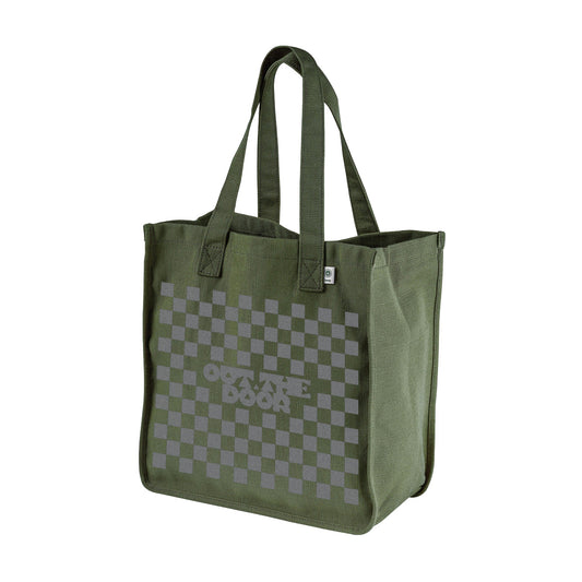 Reflective Hemp Tote Bag • Classic Checkers - Silver on Olive Green