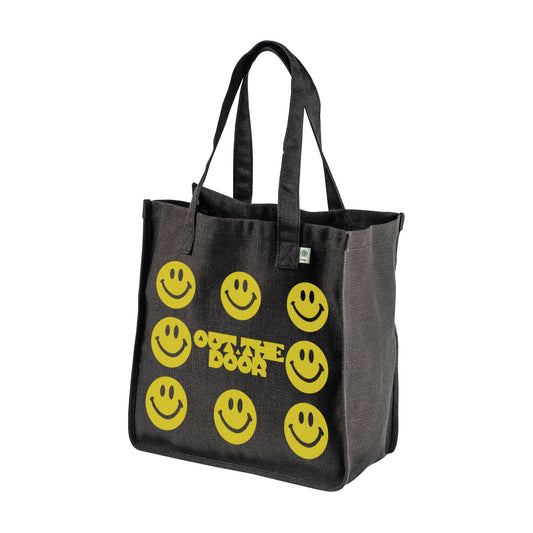 Reflective Hemp Tote Bag • Super Smilies - Yellow on Black
