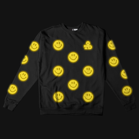 Reflective Crew Neck Sweatshirt • Super Smilies - Yellow on Black