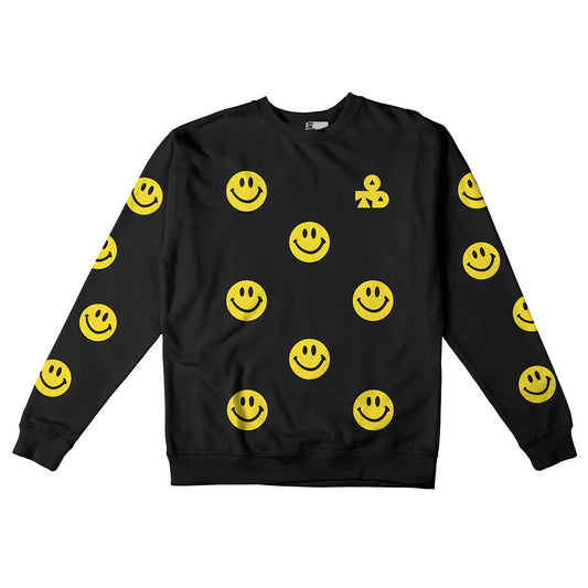 Reflective Crew Neck Sweatshirt • Super Smilies - Yellow on Black