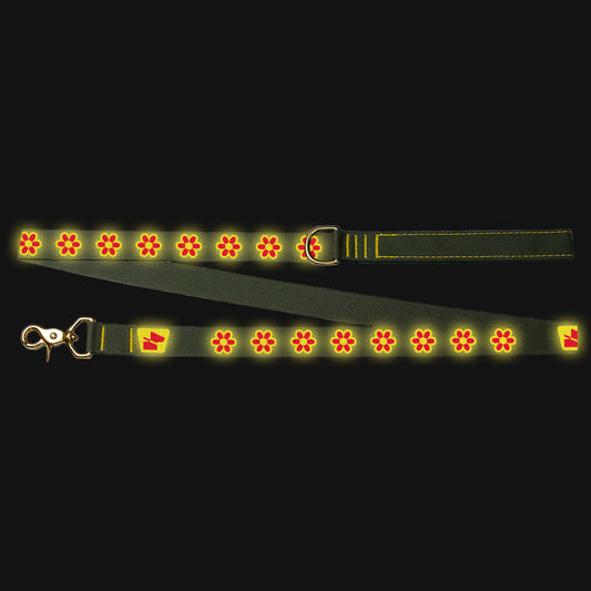Reflective Wanderwag Leash • Funky Flowers - Ranger Green