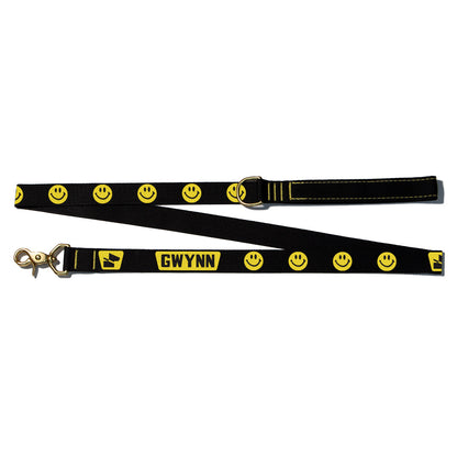 Reflective Wanderwag Leash • Super Smilies  - Coal Black