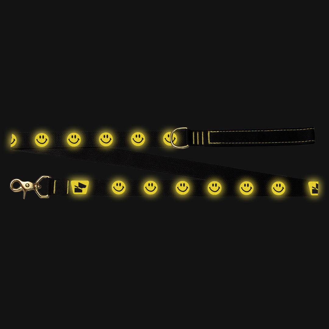 Reflective Wanderwag Leash • Super Smilies  - Coal Black